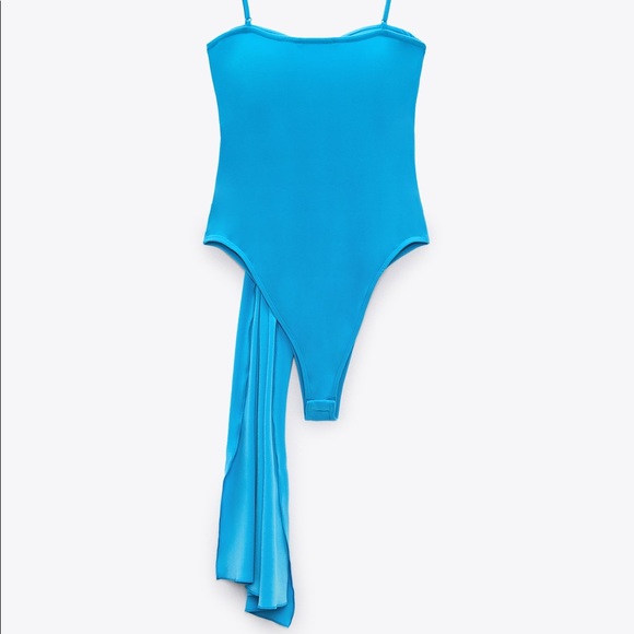 SOLD **ZARA DRAPED BODYSUIT TURQUOISE - Picture 4 of 11